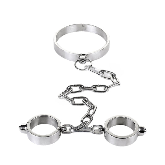 Professional Stainless Steel Neck and Wrist Cuffs for BDSM Activity